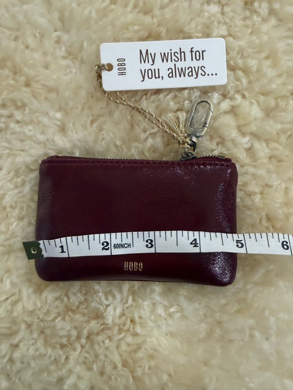 HOBO Burgundy Leather Zip Key Pouch with Gold Logo - Picture 3 of 10